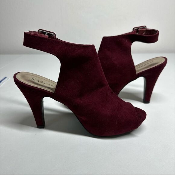 Madden Girl Burgundy Minimalist Buckle Peep Toe Stiletto Heeled Booties Size 6 - Picture 10 of 12